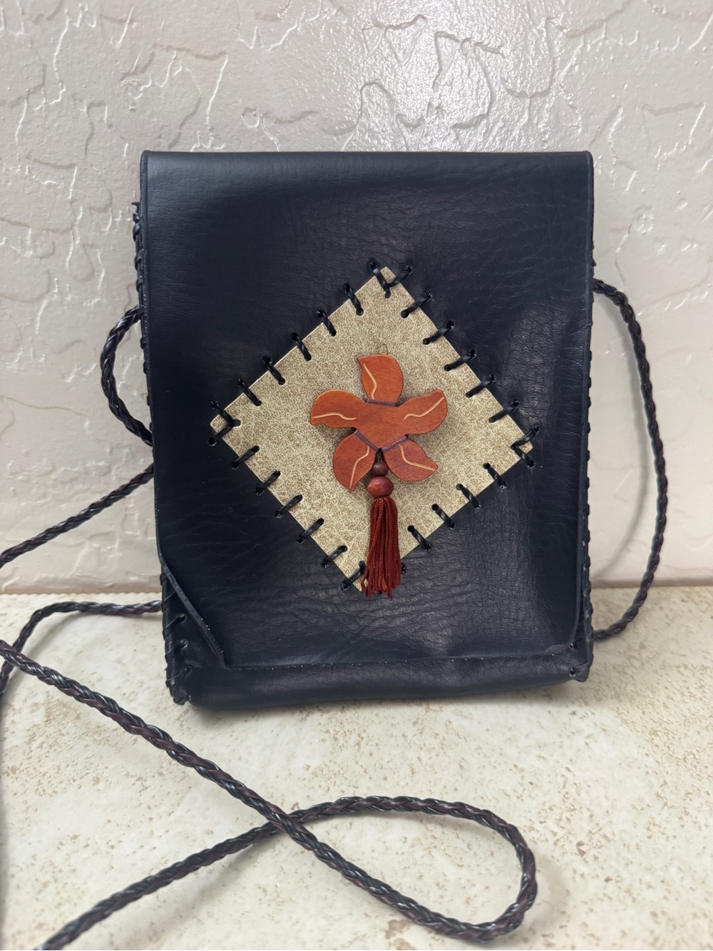 Far Nine Vintage Rustic Black Leather Mini Crossbody